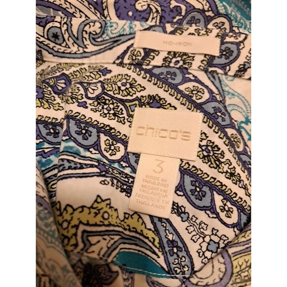 Chico's No Iron Top Shirt Women 3 US XL Button Up Paisley Preppy Classic Office - Picture 3 of 13